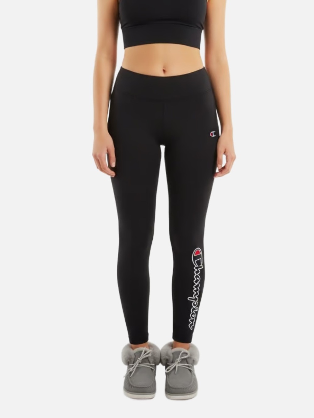 Champion Black Logo Leggings with Script Leg Branding